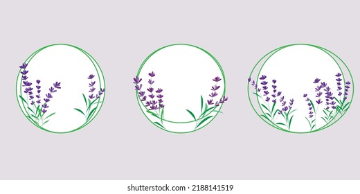  Set von Blumenreath-Elementen. Blumendekoration mit Lavendelblume. Seasons Gruß, Hochzeit, vielen Dank an die Nachricht Design Elemente. Vektorgrafik.