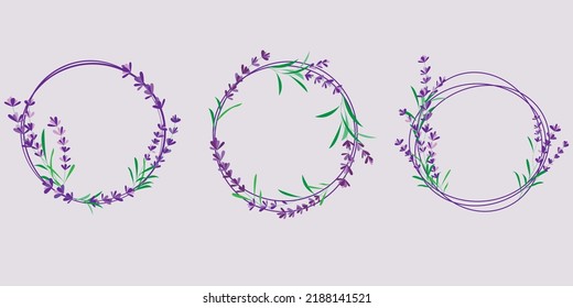  Set of Flower Wreath elements. Floral wreath decoration with lavender flower. Seasons Greeting, wedding, thank you message design elements. Vector illustration.