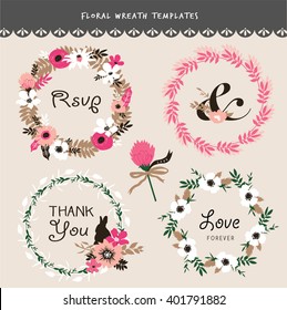 Set of flower wreath and flourish elements