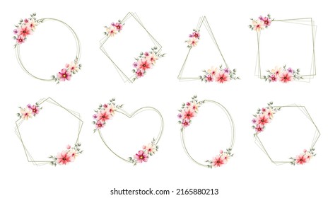 Set of Flower Wreath and geometric shape frame 