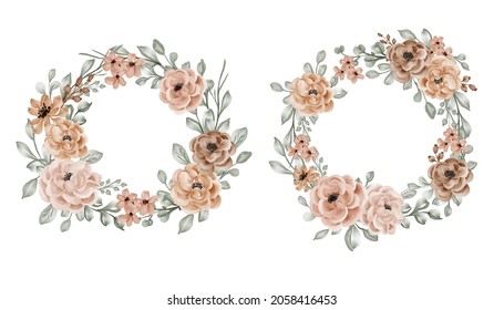 set of flower wreath with rose and leaves, frame rose for wedding invitation