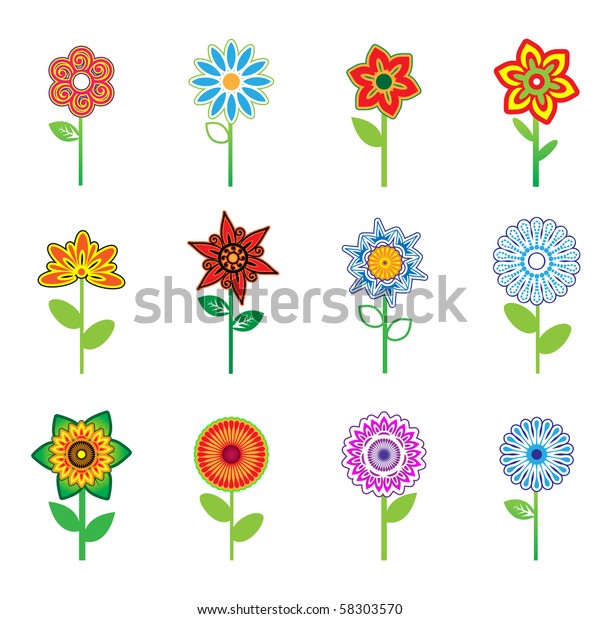 Set Flowers Stock Vector (Royalty Free) 58303570