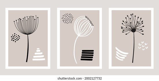 Set of flowers with abstract elements. Vector illustration