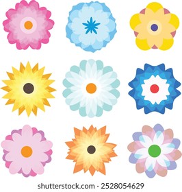 Set of flowers. Abstract origami flower icons background. Banner, wallpaper, poster, website, online shopping style. Vector illustration design and creative idea. Editable vector