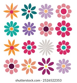 Conjunto de flores. Ícone de flores silvestres abstrato. estilo de botânica para banners, papel de parede, cartazes, sites, compras on-line.Projeto de ilustração vetor.