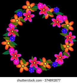 Set of flowers arranged un a shape of the wreath. In free space, you can insert the text of an advertisement or product. Vector