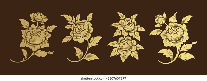 Colocar flores estilo asiático budismo elemento del templo y motivos de decoración del patrón de fondo para el patrón del techo, volantes, afiches, web, banner y concepto de tarjeta ilustración vector