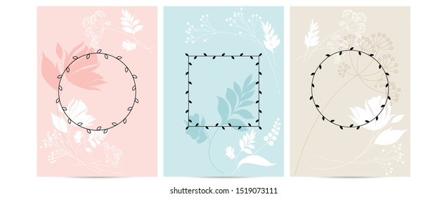 Set of flowers, background, card, template, leaf frame.