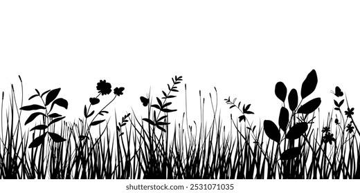 Set of flowers. Black silhouettes of flowers isolated on a white background. Vector illustration
