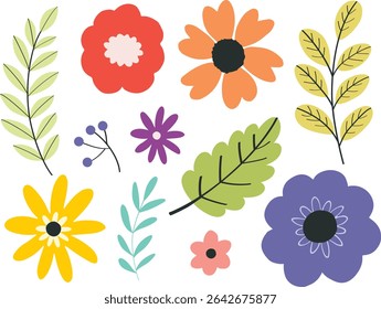 Set of flowers clipart transparent background.