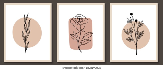 Montaje de flores continuo Arte de línea . Resumen Collage contemporáneo de formas geométricas en un estilo moderno y moderno. Vector para concepto de belleza, impresión de camisetas, postal, afiche