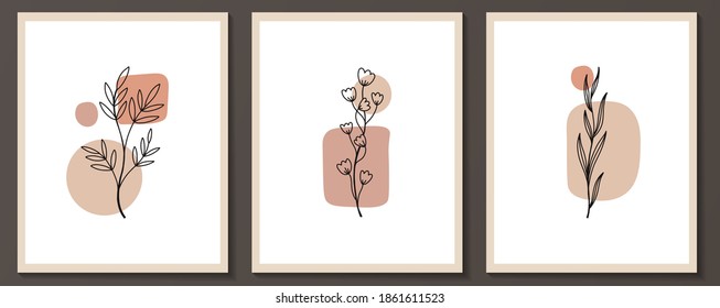 Set of flowers continuous Line art . Abstract Contemporary collage of geometric shapes in a modern trendy style. Vector for Beauty Concept, t-Shirt Print, postcard, poster