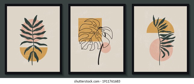 Set of flowers continuous Line art . Abstract Contemporary collage of geometric shapes in a modern trendy style. Vector for Beauty Concept, t-Shirt Print, postcard, poster