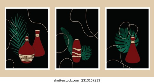 Set of flowers continuous Line art . Abstract Contemporary collage of geometric shapes in a modern trendy style. Vector for Beauty Concept, t-Shirt Print, postcard, poster.