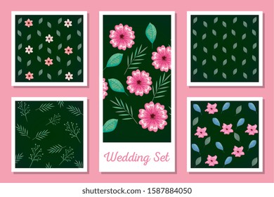 set of flowers for decoration wedding vector illustration design