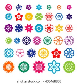 Set of flowers design elements for brushes, background, banners, logo, icon, pattern, beauty products and advertising. Flat colorful flower icon collection. Vector illustration.