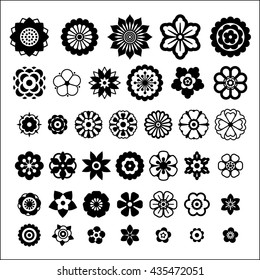 Set of flowers design elements for brushes, background, banners, logo, icon, pattern, beauty products and advertising. Flat flower icon collection. Vector illustration.