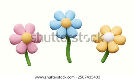 Set of flowers of different colors. Floral elements in cute cartoon style