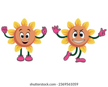 A set of flowers in different emotions, Funny cartoon characters. Vector illustration for designs, prints and patterns. Isolated on white background