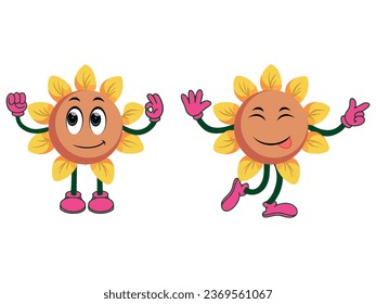 A set of flowers in different emotions, Funny cartoon characters. Vector illustration for designs, prints and patterns. Isolated on white background