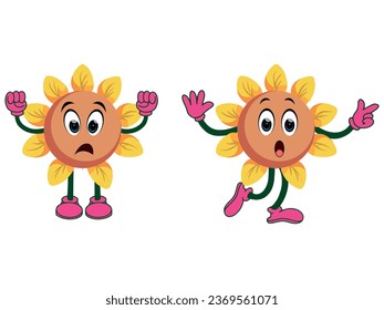 A set of flowers in different emotions, Funny cartoon characters. Vector illustration for designs, prints and patterns. Isolated on white background