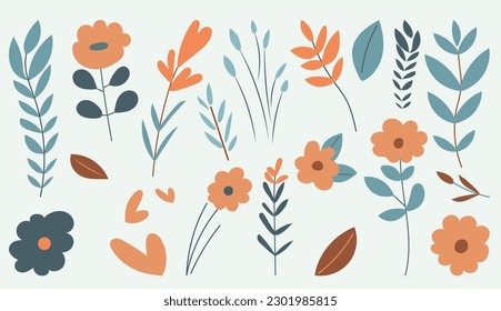 set of flowers, in doodle style isolated vector