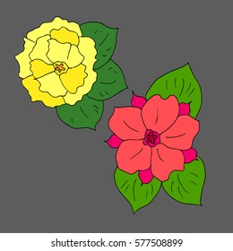 Set flowers. Doodle vector Illustration flower. Beautiful isolated. For greeting cards and invitations of wedding, birthday, mother's day, holiday Plant on background. Cloth design,wallpaper,wrapping