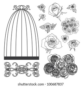 Set of flowers drawing, EPS 10 Vector.
