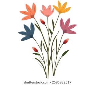 Set of flowers drawing floral collection flat design illustration