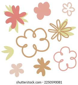 A set of flowers drawn in doodle style to create a pattern.