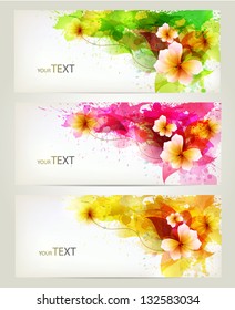 Set of flowers element and colorful blots. Design brochure template with floral elements