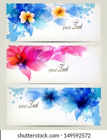 Set of flowers element and colorful blots. Design brochure template with flowers elements