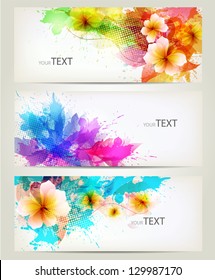 Set of flowers element and colorful blots..Design brochure template with floral elements