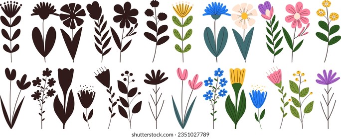 set of flowers in flat style vector