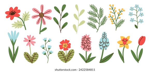 Set of flowers and floral elements. Wedding concept with flowers. Floral poster, invite. Flat vector illustration. svg