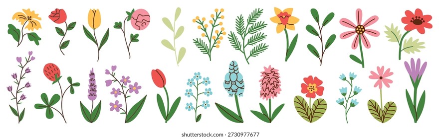 conjunto de flores e elementos florais casamento conceito com