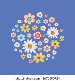Juego de flores. Círculo de flores. Marco de las flores. Dibujo de flores en color vectorial. Flores de estilo plano.
