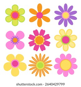 set of flowers with fluorescent colors