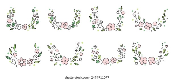 Set of flowers frame. Round frames with flowers and leaves. Vector illustration  for wedding invitations, cards, logo, decorations and greeting card