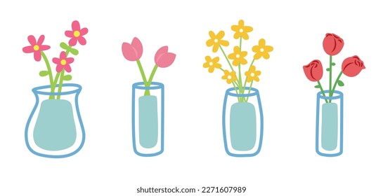 Set of flowers in glass vases.