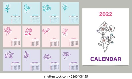 BlumenSet handgezeichnet Kalender 2022 