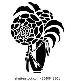 Set Flowers. Hand Drawn Vector Illustration – Nine Black Flower Bouquet Silhouettes on Gray Background, Stylized Floral Arrangements, Decorative Template Design, Overhead View

