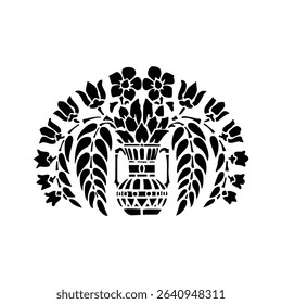 Set Flowers. Hand Drawn Vector Illustration – Nine Black Flower Bouquet Silhouettes on Gray Background, Stylized Floral Arrangements, Decorative Template Design, Overhead View

