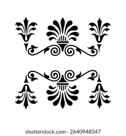 Set Flowers. Hand Drawn Vector Illustration – Nine Black Flower Bouquet Silhouettes on Gray Background, Stylized Floral Arrangements, Decorative Template Design, Overhead View

