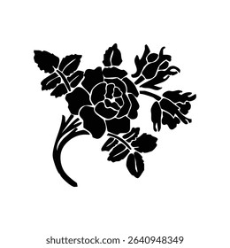Set Flowers. Hand Drawn Vector Illustration – Nine Black Flower Bouquet Silhouettes on Gray Background, Stylized Floral Arrangements, Decorative Template Design, Overhead View

