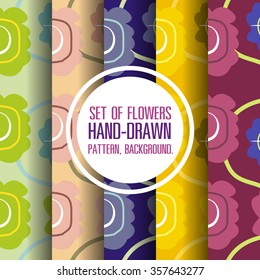 SET OF FLOWERS HAND-DRAWN PATTERN, BACKGROUND.