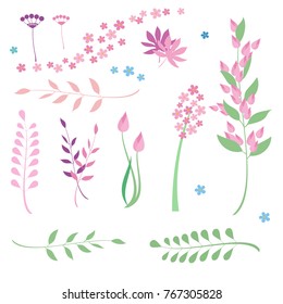 Set of flowers and herbs for drawing up the framework, design, backgrounds.