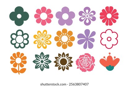 set of flowers icon, colorful flowers icon, flower icon set