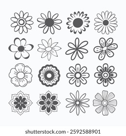 Set of flowers icon, colorful flowers icon, flower icon set