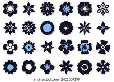 Set of flowers, icon silhouettes, shapes. 
Hand drawn Chamomile plant isolated on white background